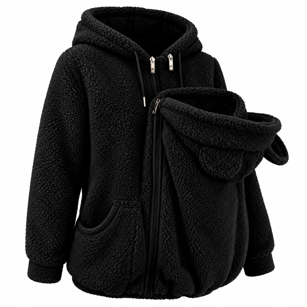 Plüsch Eltern-Kind-Hoodie mit gemütlicher Fronttasche für warme Ausflüge