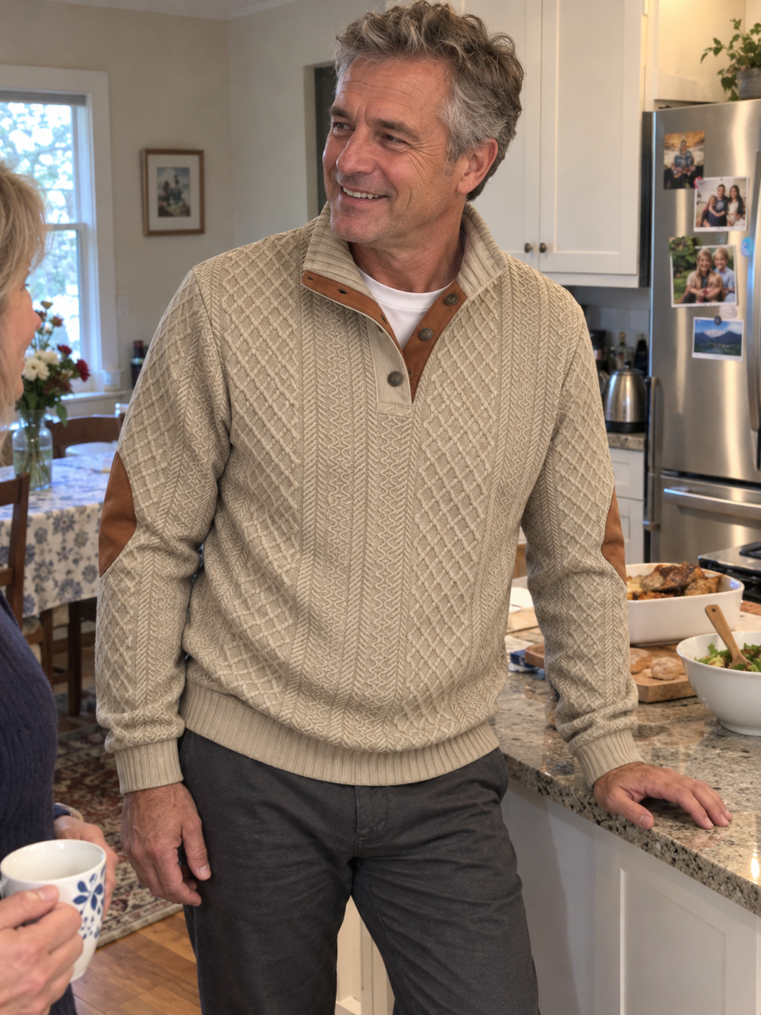 Jacquard-Strick-Pullover mit Stehkragen