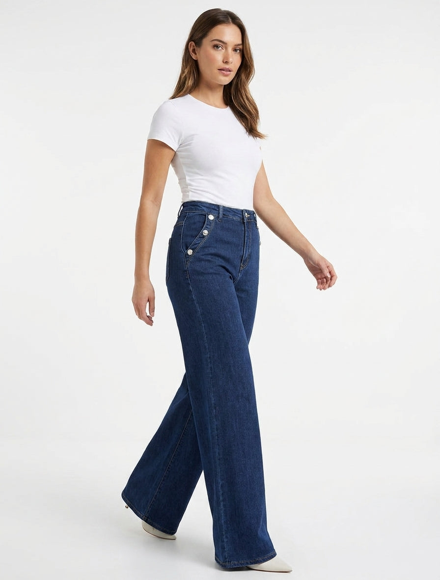 Jean wide leg taille haute - Bleu denim