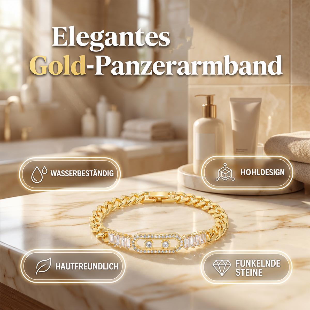 Camp Basel | Damen Kubaketten-Armband mit Zirkonia in Goldton