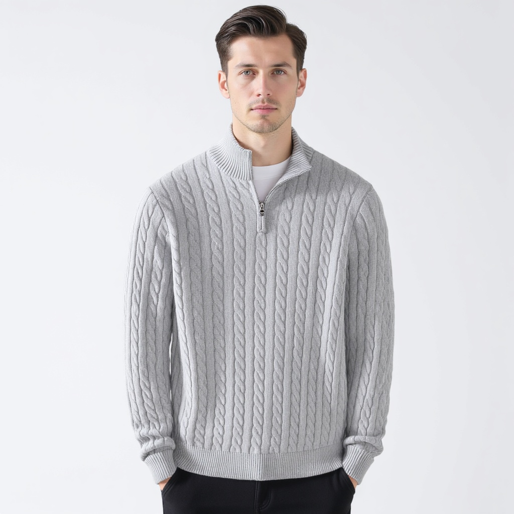 Zopfmuster-Pullover mit Reißverschluss