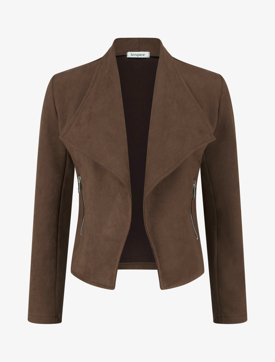 Jacke aus Velourslederimitat mit geradem Kragen und Reißverschluss