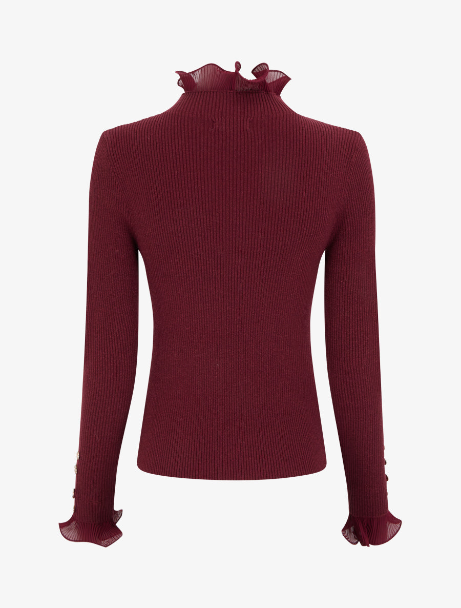 Glitzerpullover mit plissierten Rüschen - Bordeaux