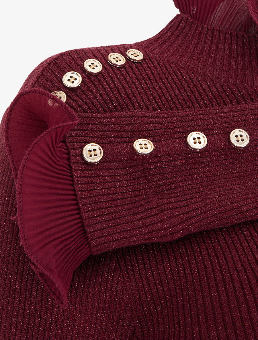 Glitzerpullover mit plissierten Rüschen - Bordeaux