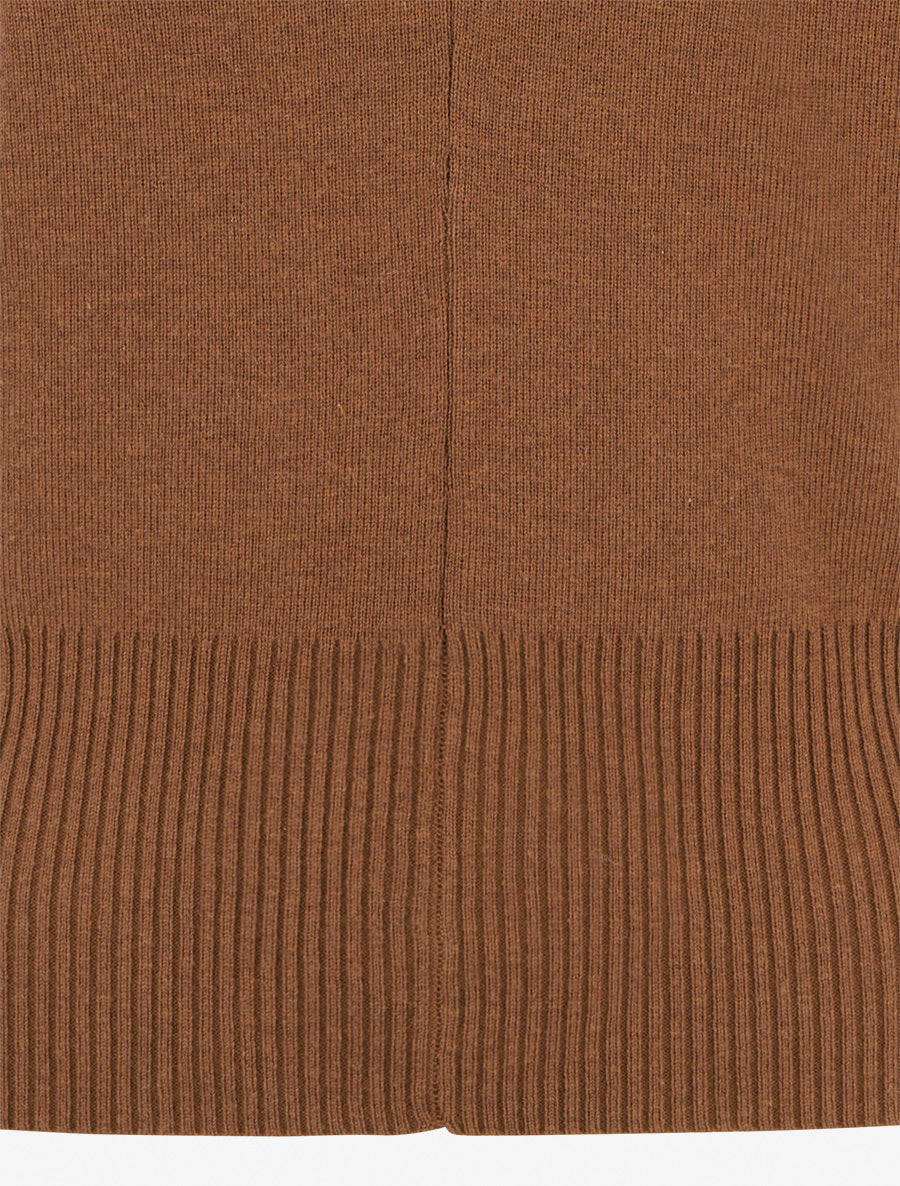 Pullover uni Strick tailliert V-Ausschnitt - Camel