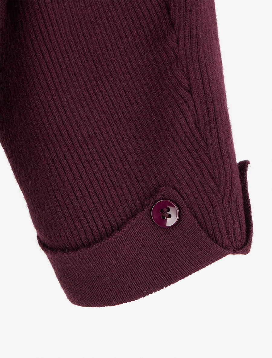 Gerippter Pullover mit U-Boot-Ausschnitt - Weinrot