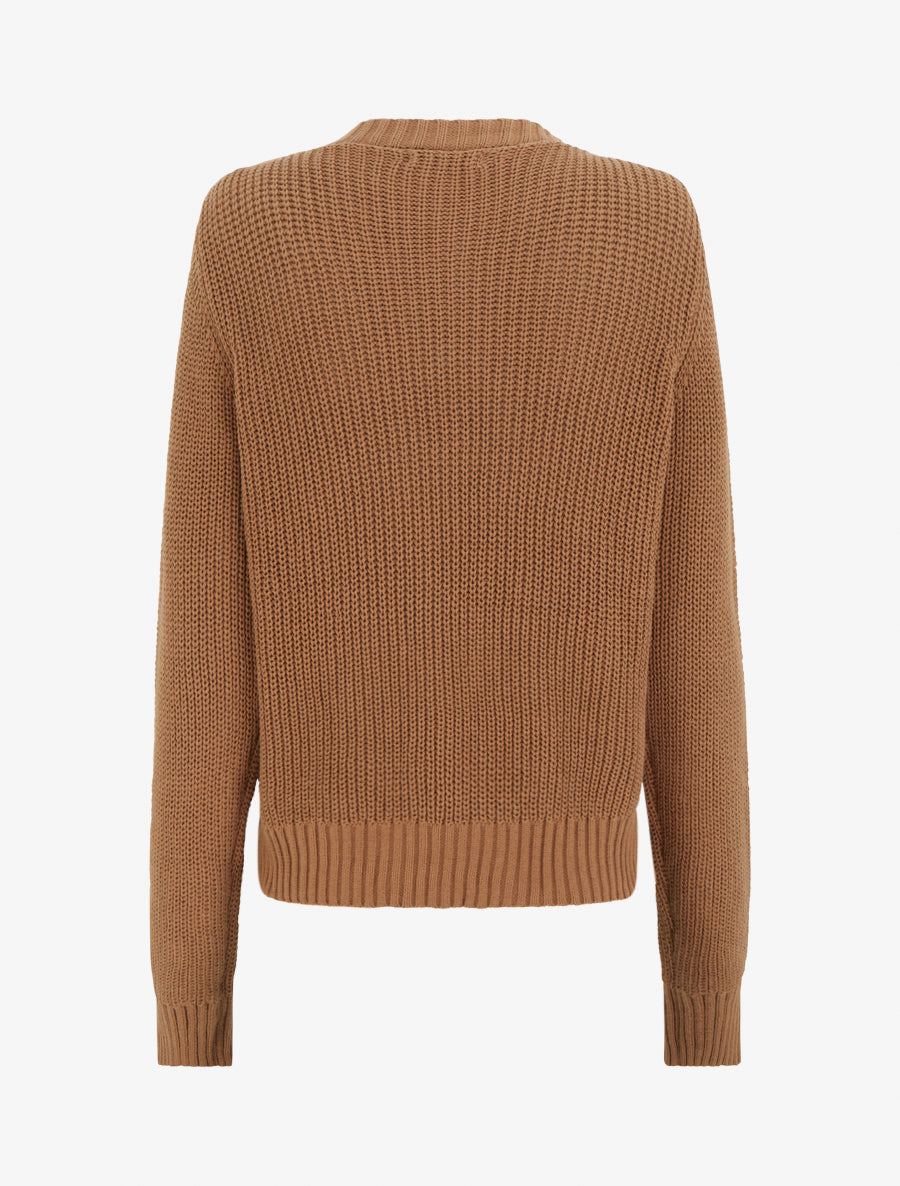 Baumwollpullover mit Rundhalsausschnitt und Makramee-Strick