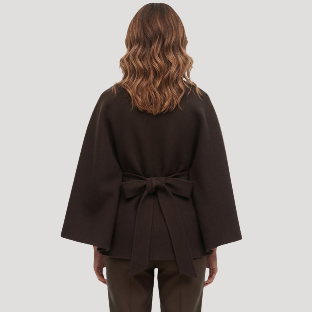 Taillierter Cape-Mantel für Damen mit hohem Kragen