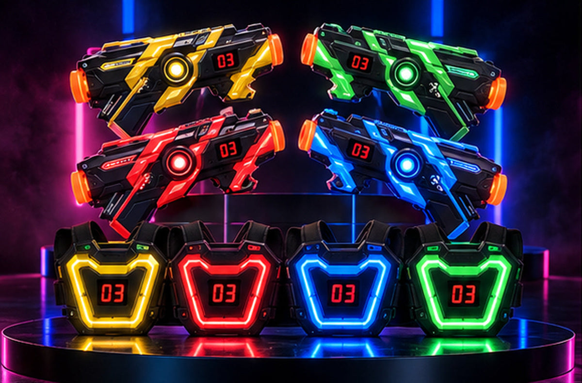 Infrarot-Lasertag-Kampfset – Neon-Blaster & Brustziele