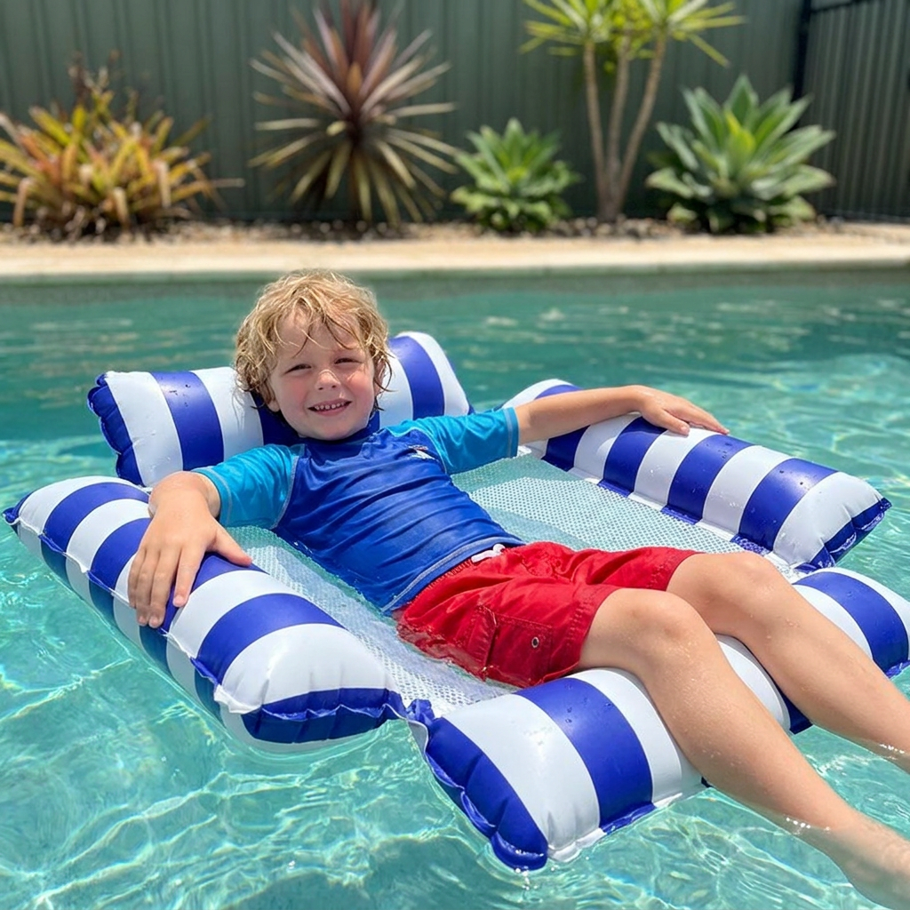 Aufblasbarer Poolsitz für Kinder – Wasserhängematte mit Netzoberfläche