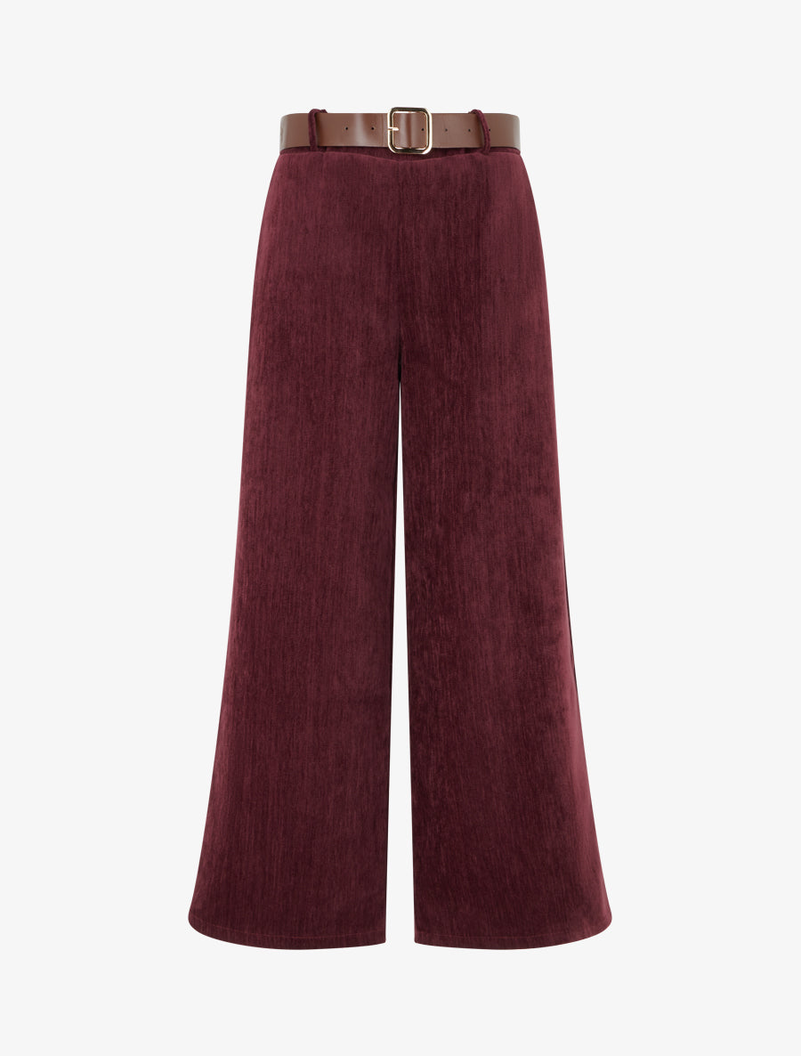 Samtcordhose mit weitem Schnitt - Weinrot