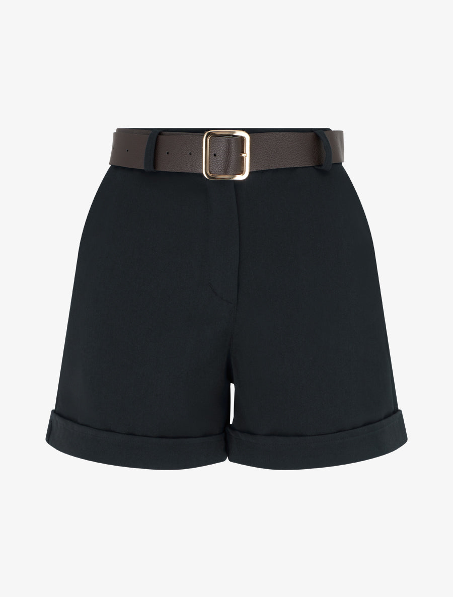 Short mit Aufschlag und hoher Taille - Schwarz