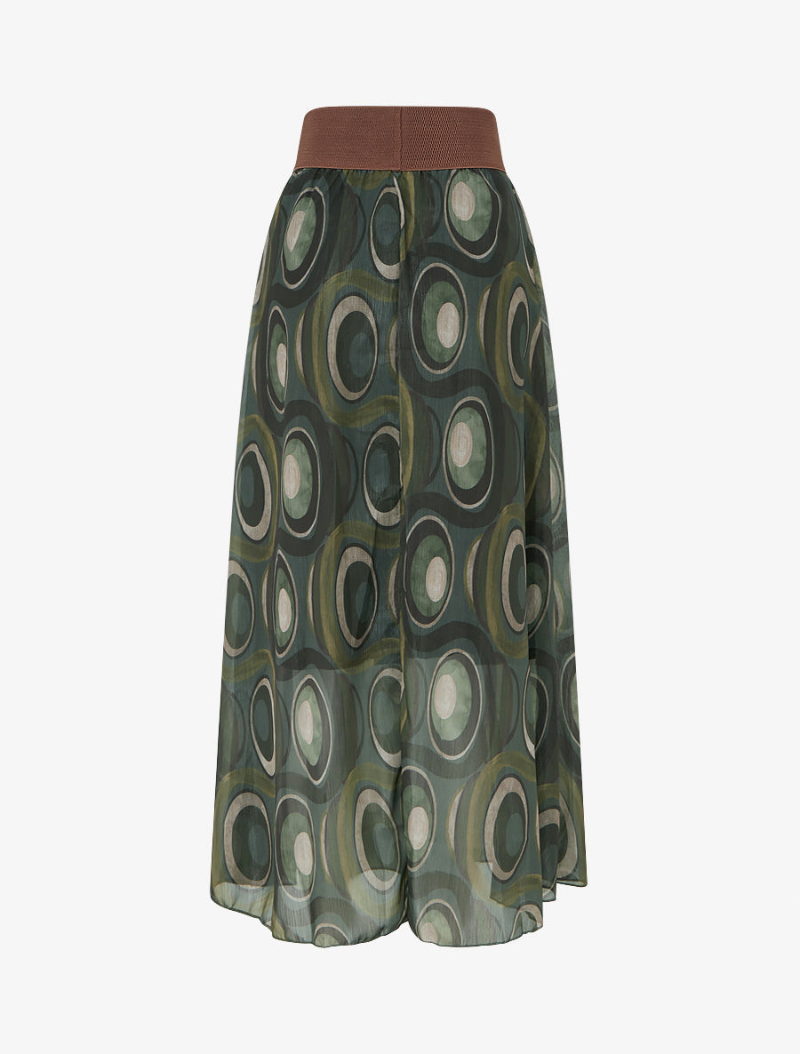 Langer Rock aus schillerndem Voile mit hoher Taille - Khaki
