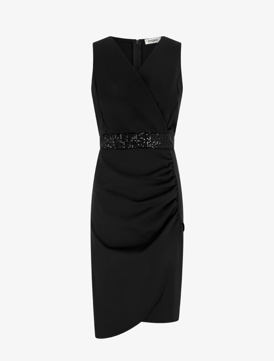 Wickelkleid mit Pailletten und Cache-Cœur-Ausschnitt