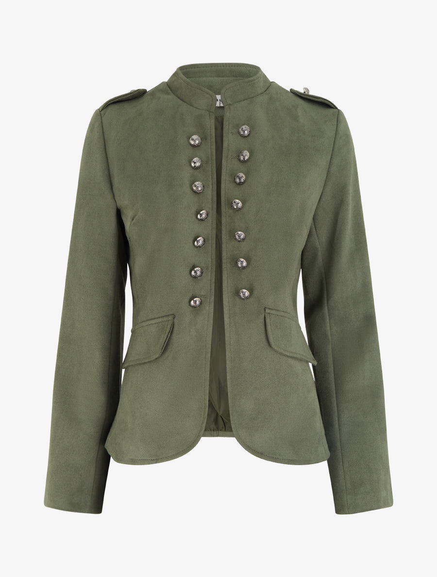 Jacke aus Velourslederimitat mit Offiziers-Stehkragen