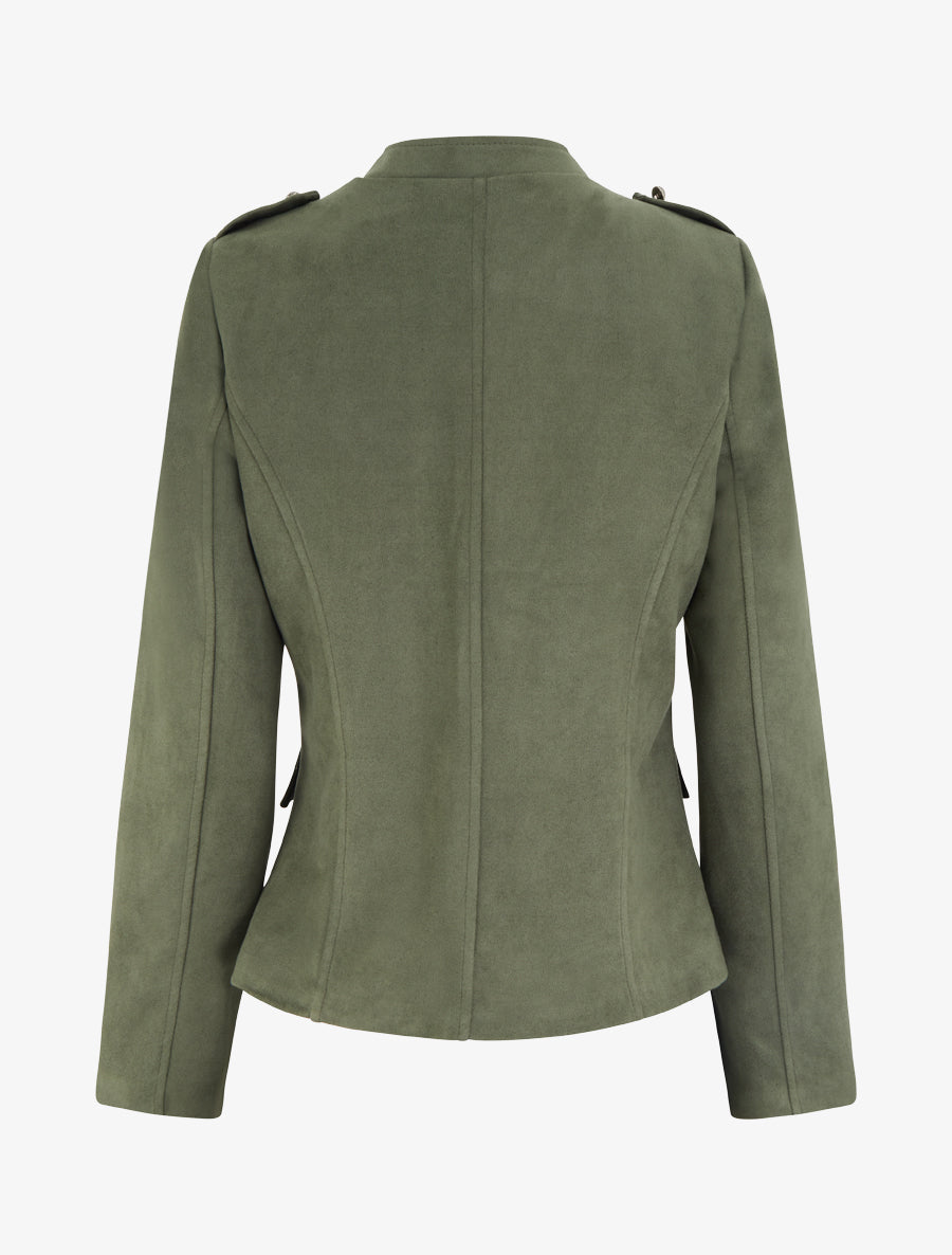 Jacke aus Velourslederimitat mit Offiziers-Stehkragen