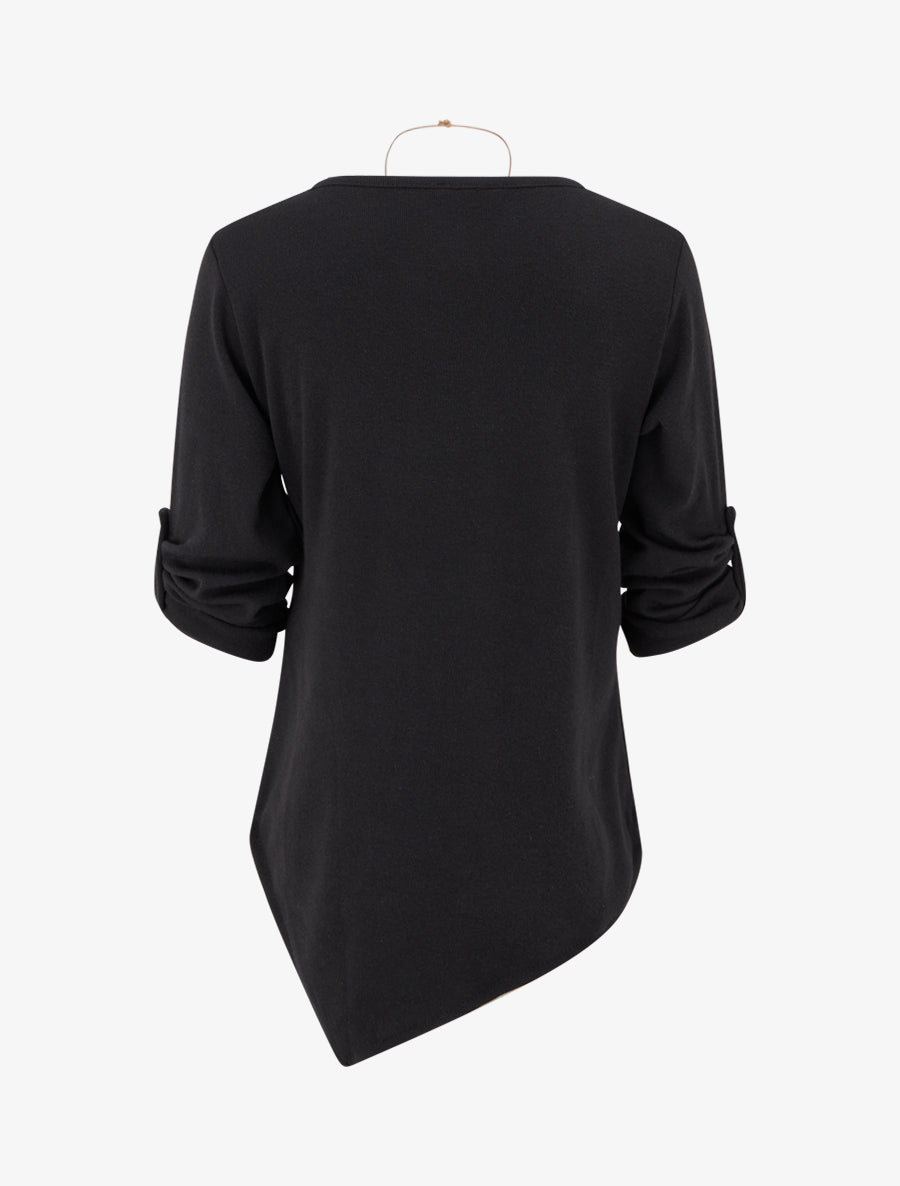 Asymmetrischer Pullover mit rundem Ausschnitt - Schwarz