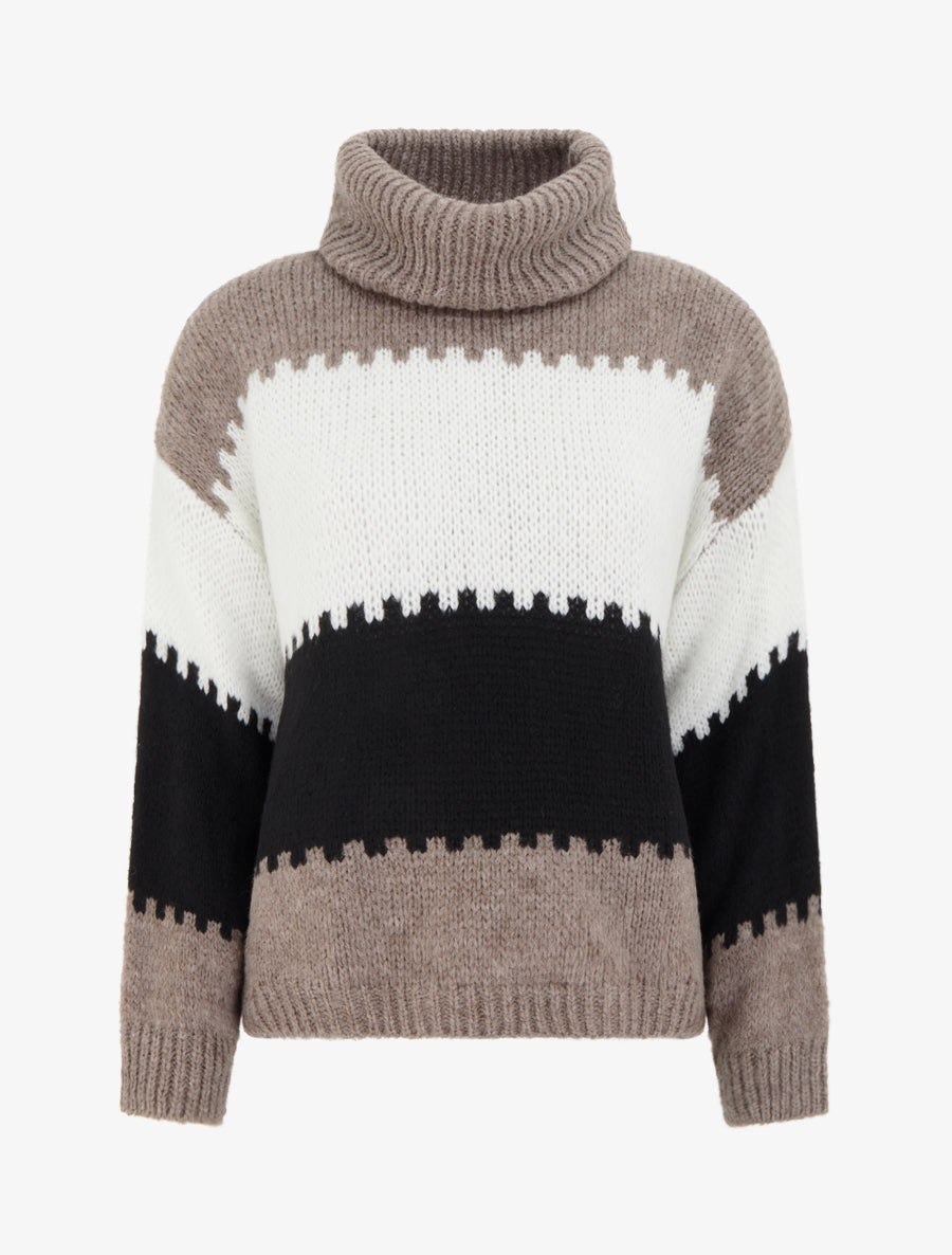 Rollkragenpullover mit stilisierten Streifen
