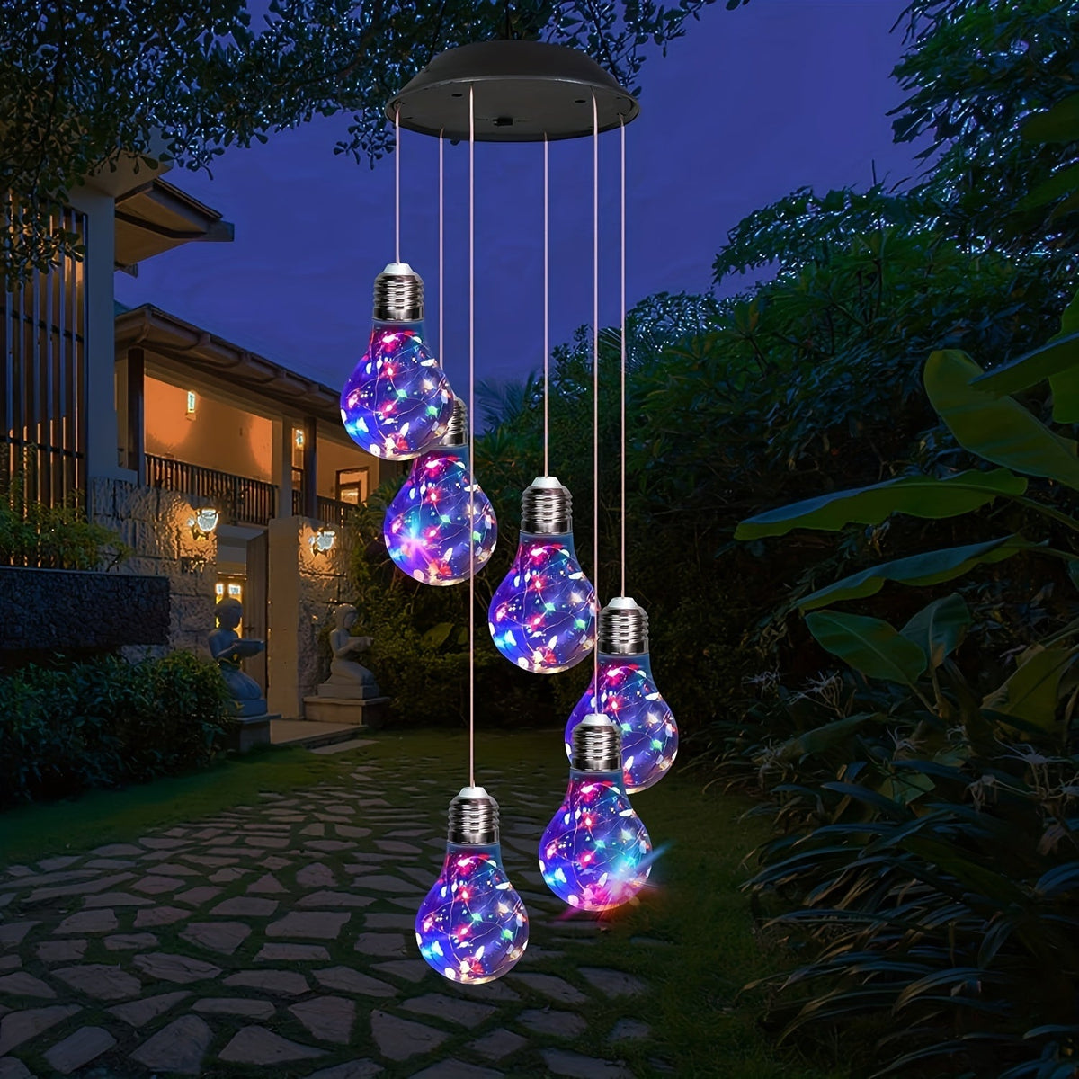 Solar-Glühbirnen-Windspiel mit farbwechselnden LEDs, 55 cm