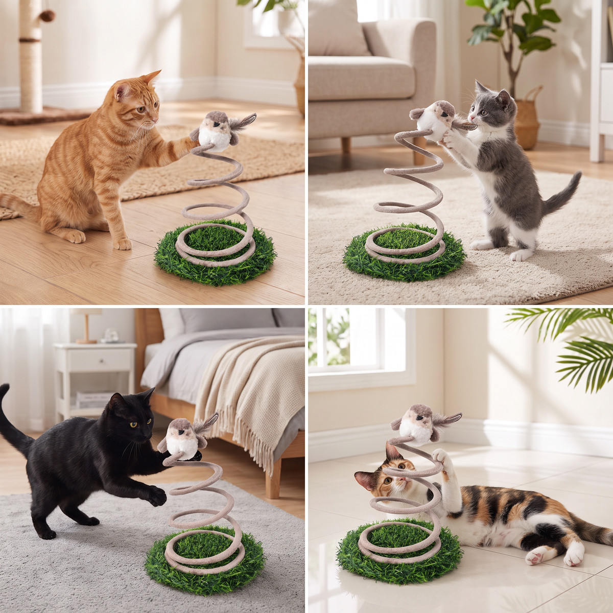 Interaktives Feder-Vogel-Katzenspielzeug mit Grasbasis