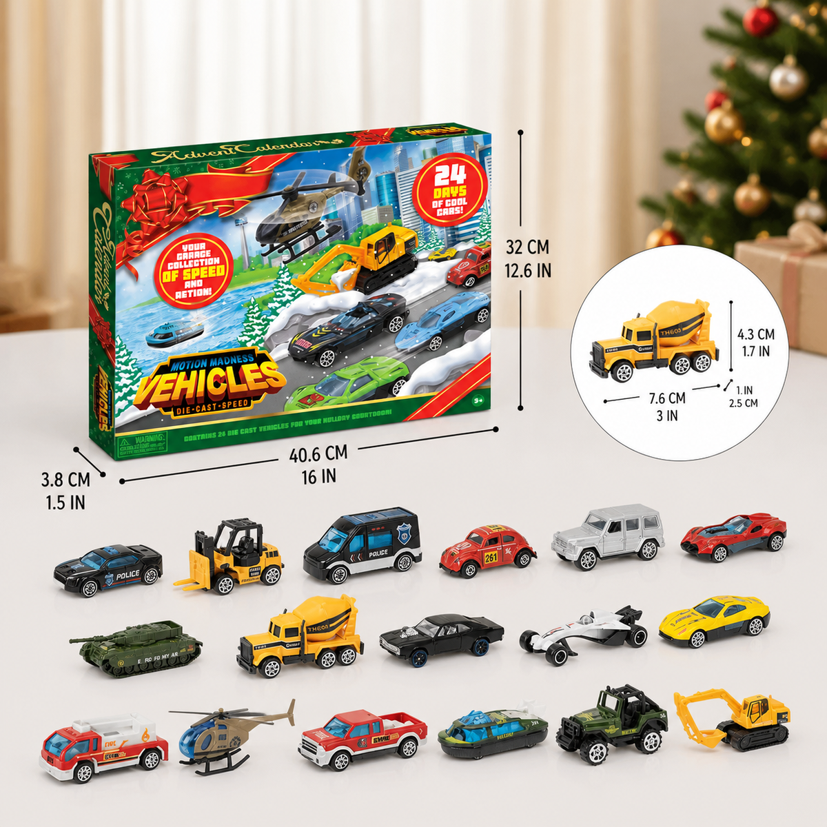 Weihnachts-Druckgussauto-Adventskalender für Kinder