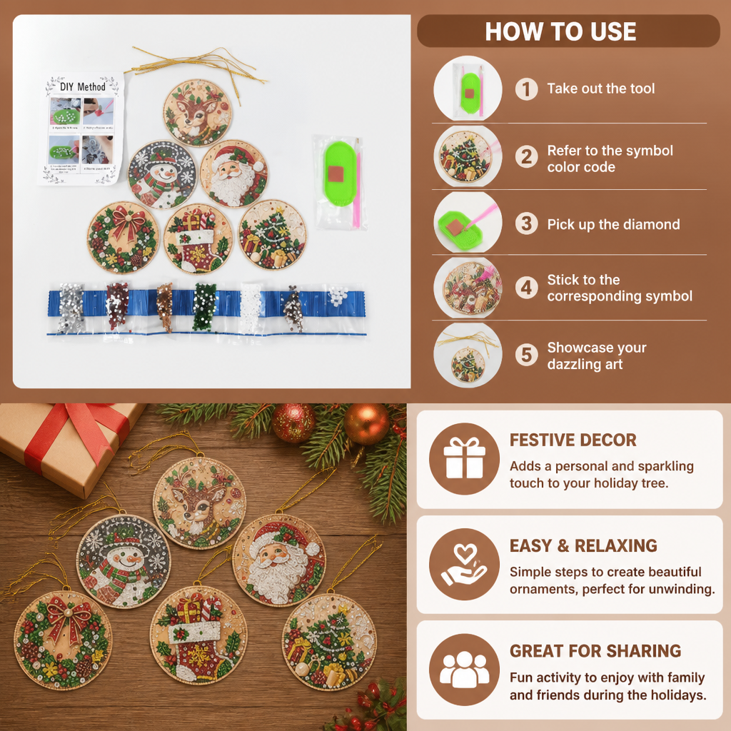 DIY Weihnachten Diamond Painting Ornament Set – Festliche Baum-Hängedekorationen