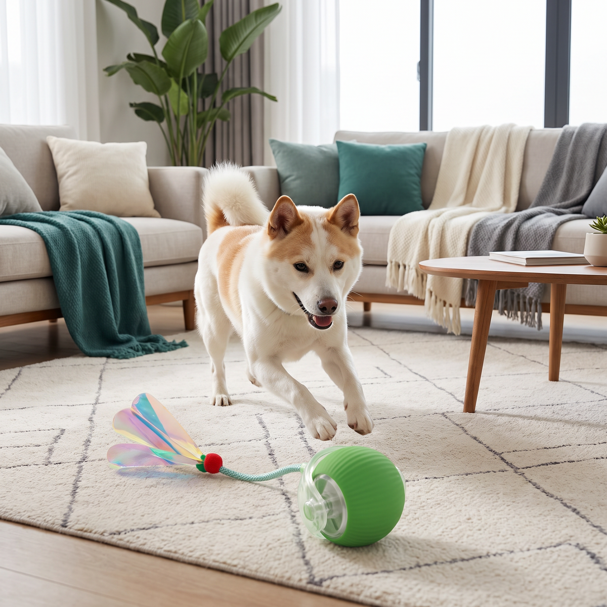 Upgraded Smart Rolling Dog Ball – Langlebiges interaktives Spielzeug mit Netz-Schwanz