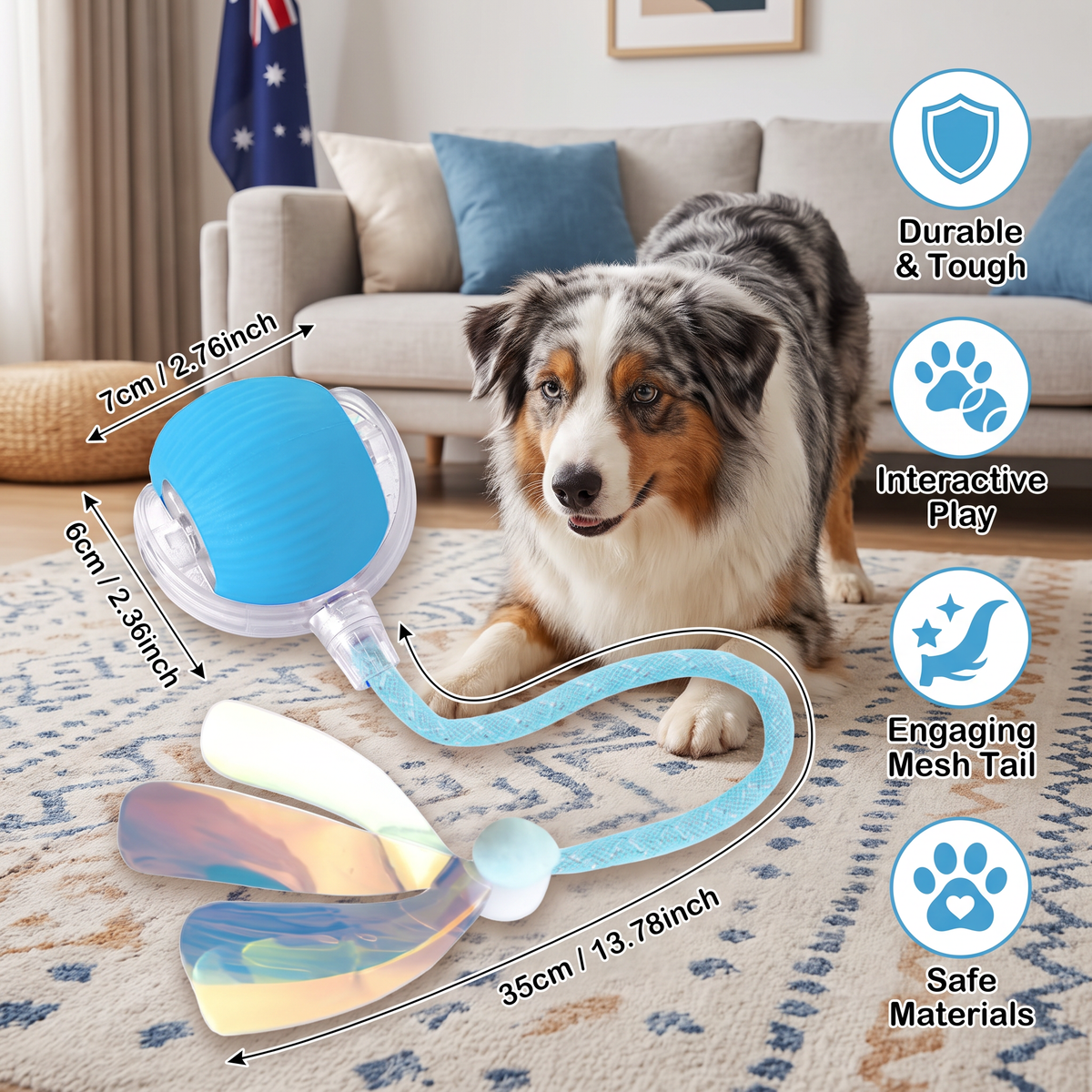 Upgraded Smart Rolling Dog Ball – Langlebiges interaktives Spielzeug mit Netz-Schwanz
