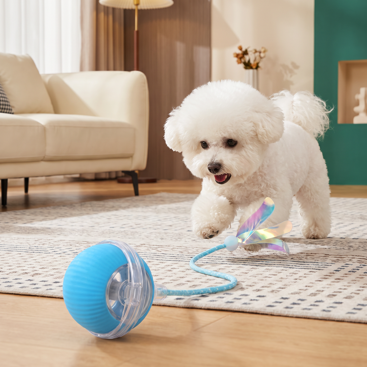 Upgraded Smart Rolling Dog Ball – Langlebiges interaktives Spielzeug mit Netz-Schwanz
