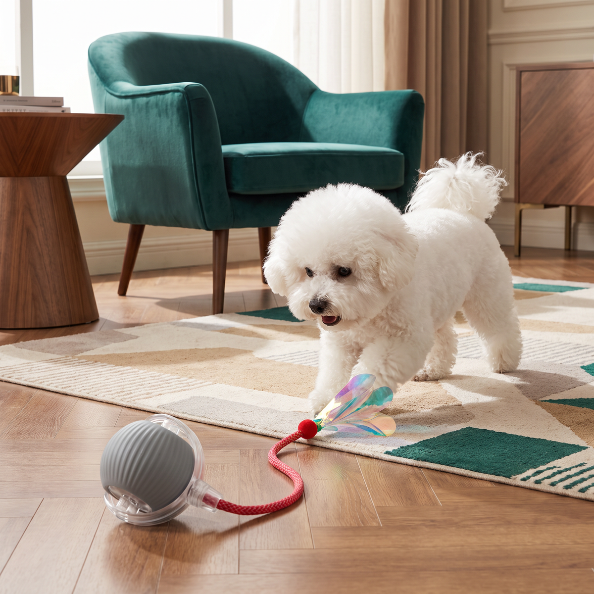 Upgraded Smart Rolling Dog Ball – Langlebiges interaktives Spielzeug mit Netz-Schwanz