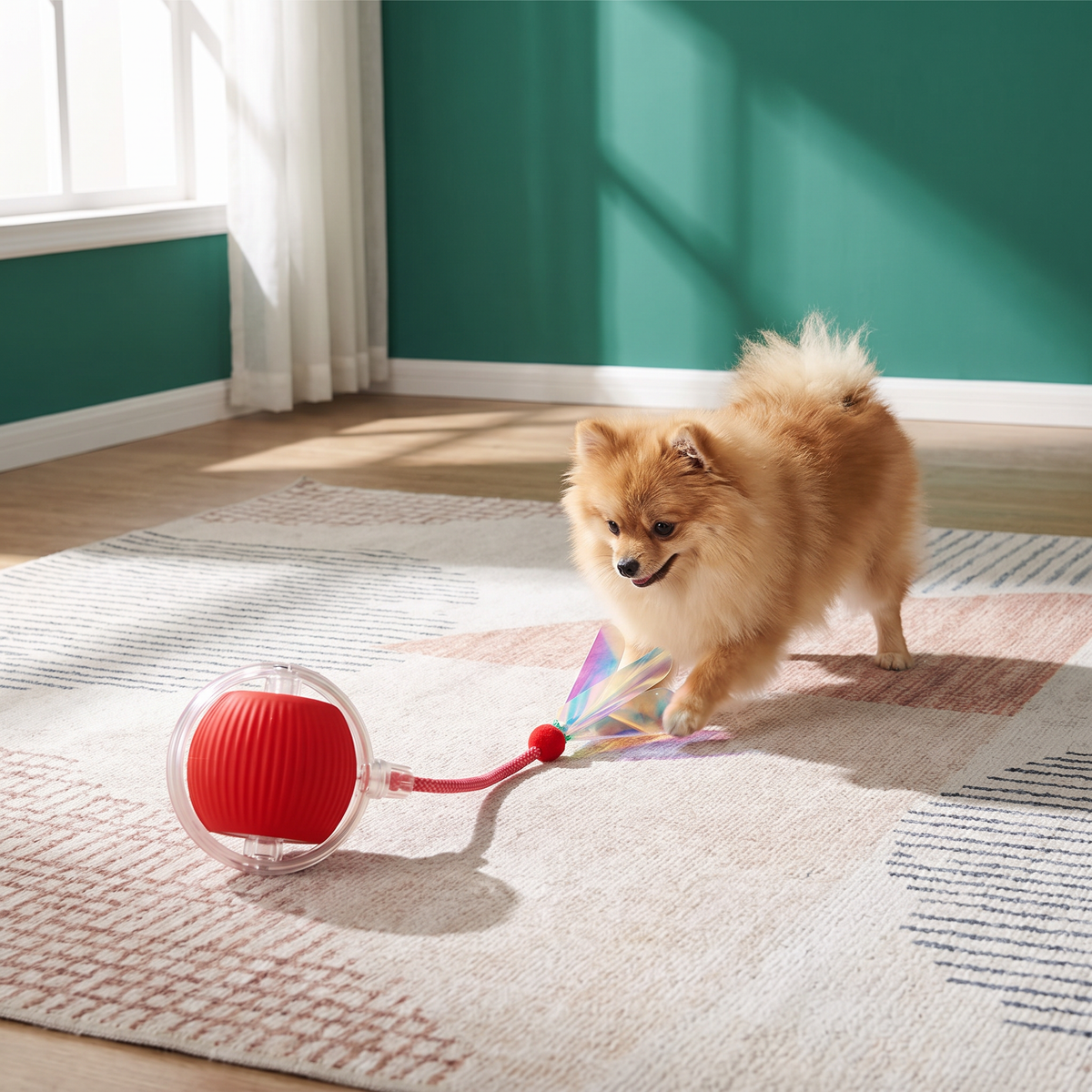 Upgraded Smart Rolling Dog Ball – Langlebiges interaktives Spielzeug mit Netz-Schwanz
