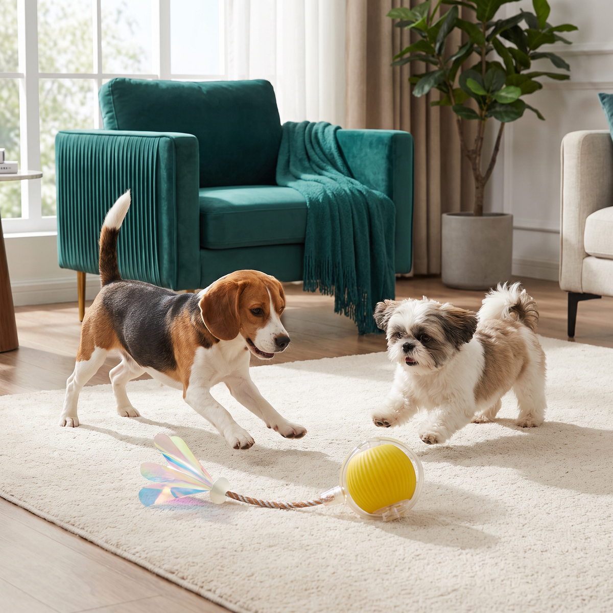 Upgraded Smart Rolling Dog Ball – Langlebiges interaktives Spielzeug mit Netz-Schwanz