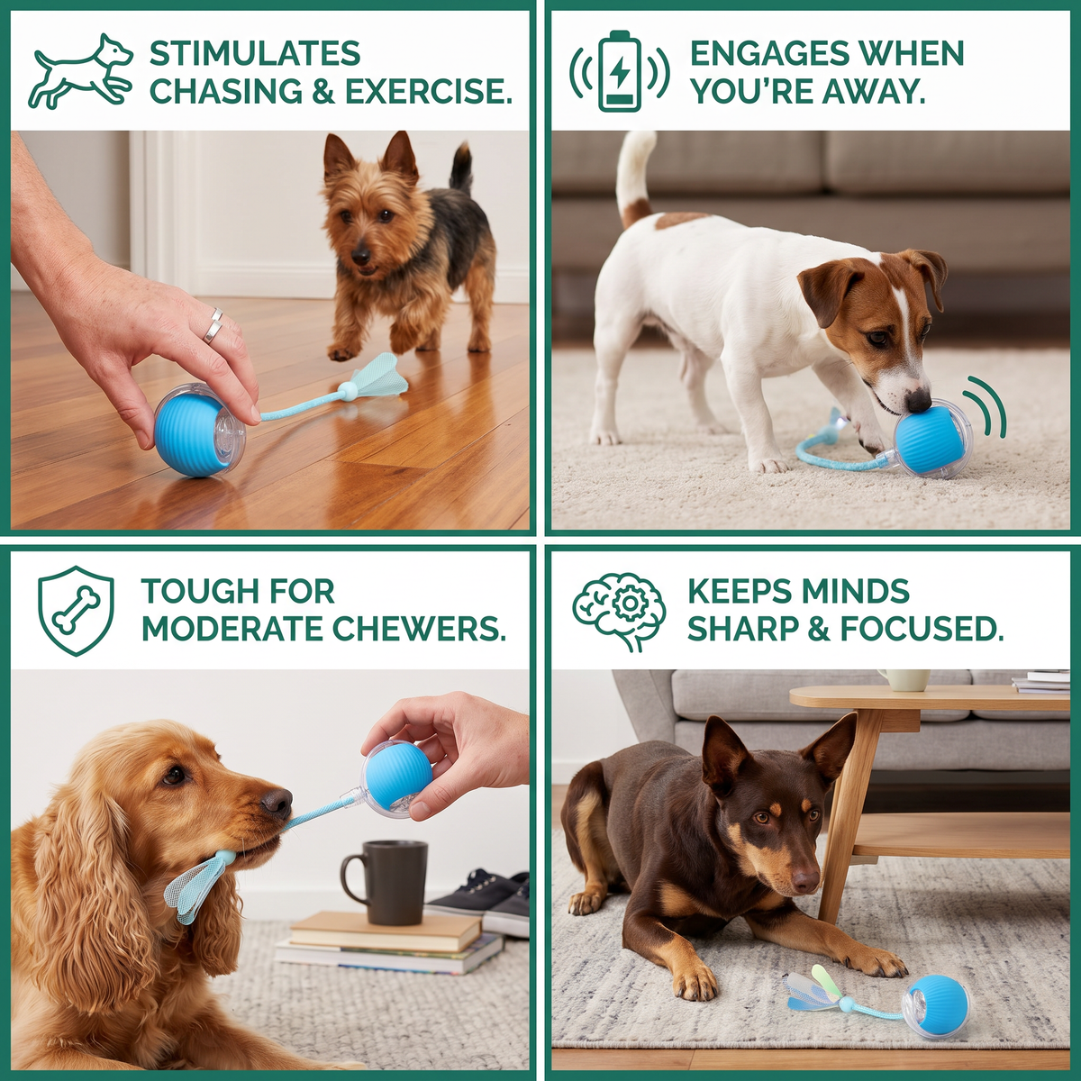 Upgraded Smart Rolling Dog Ball – Langlebiges interaktives Spielzeug mit Netz-Schwanz