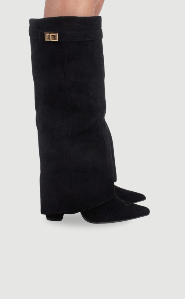 Kniehohe Stiefel – Damenstiefel aus Wildlederimitat mit spitzer Zehenpartie und Absatz