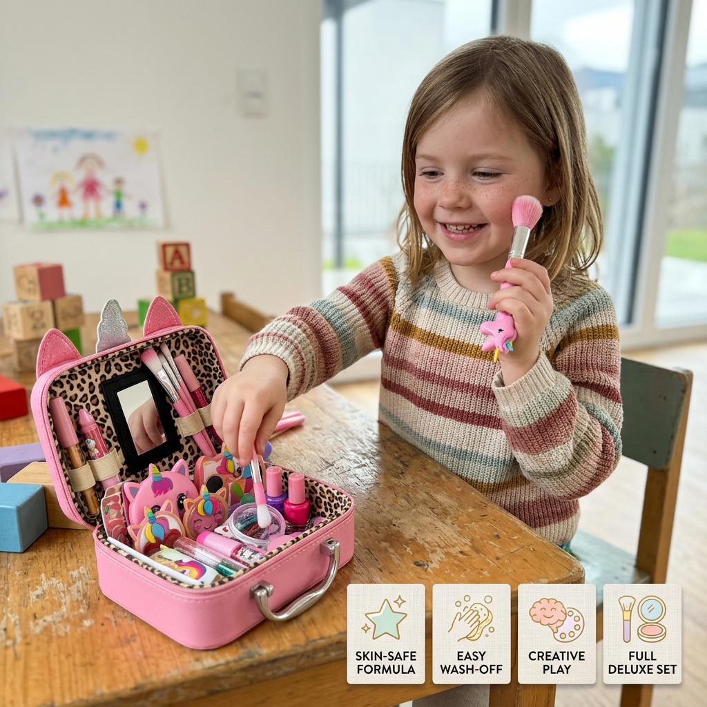 Umweltfreundliches und leicht abwaschbares Prinzessinnen-Makeup-Set für Kinder mit Kosmetiktasche