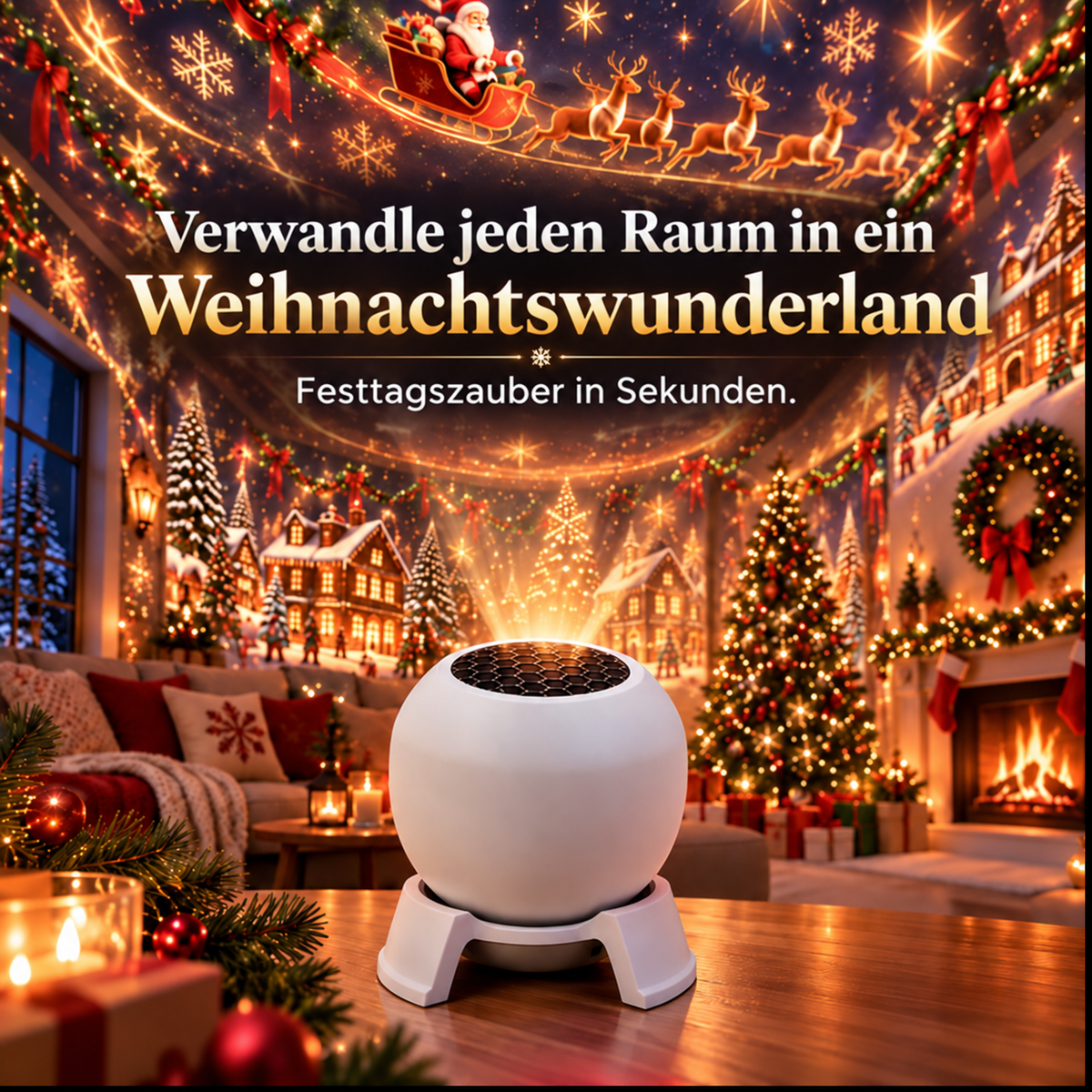 Lumavia | Weihnachts-Projektor Nachtlicht für den Familienabend, 360° verstellbares HD-Lichtmuster für Wohnzimmer-Decken & Weihnachtsgeschenk