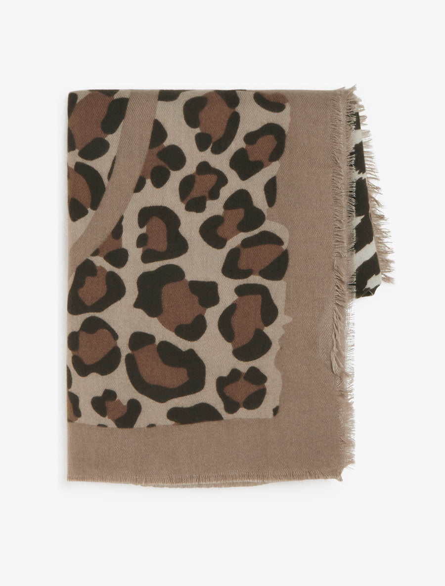 Schal mit Zebra- und Leopardenmuster - Beige