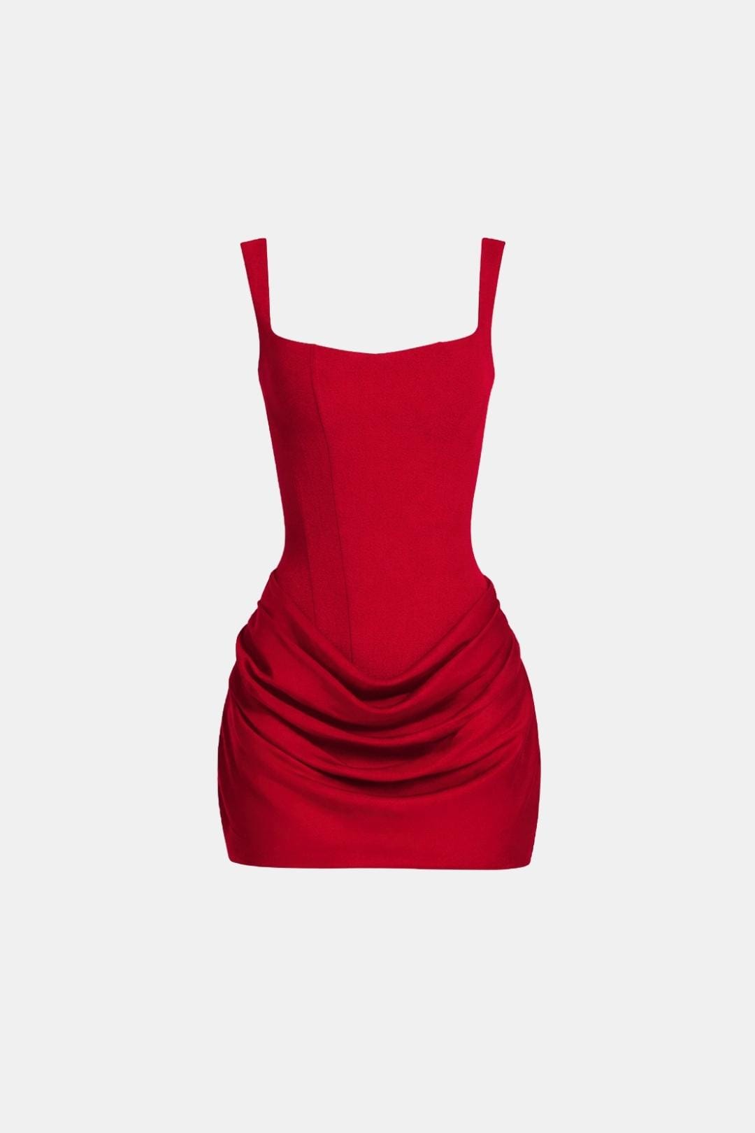 Mini-Kleid mit versteiftem Mieder, quadratischem Ausschnitt, drapiertem Rock und Schnürung am Rücken