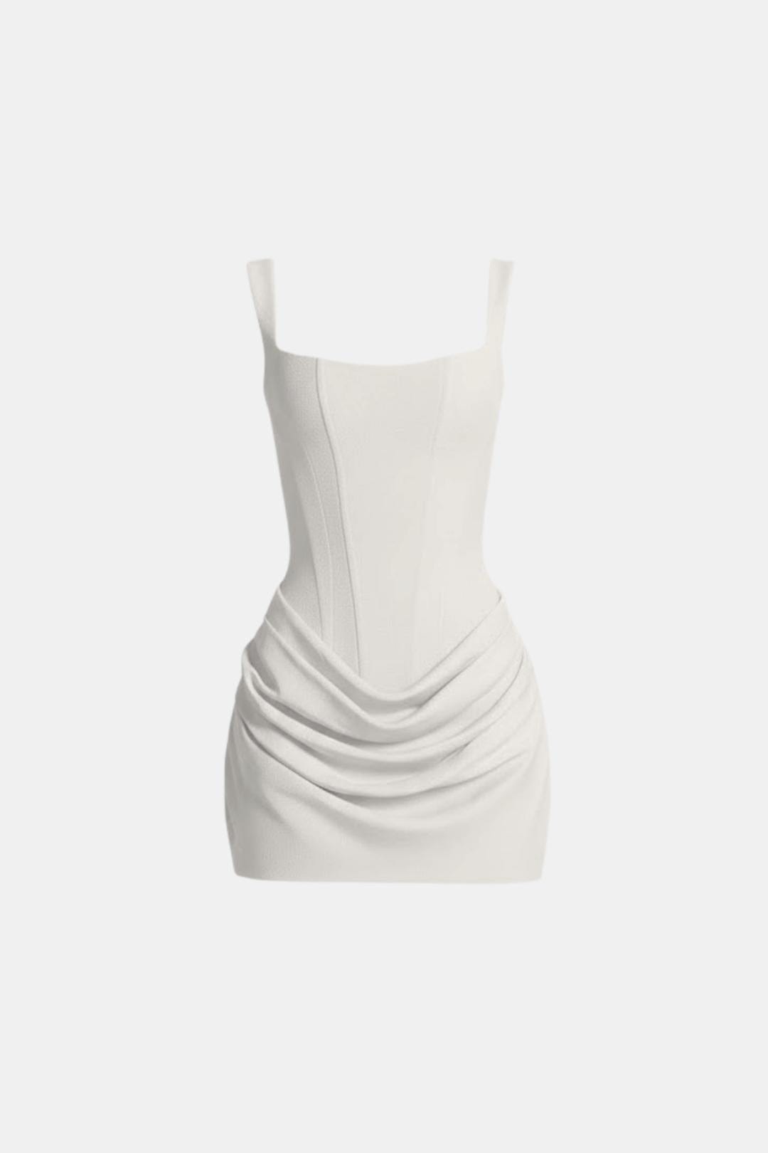 Mini-Kleid mit versteiftem Mieder, quadratischem Ausschnitt, drapiertem Rock und Schnürung am Rücken