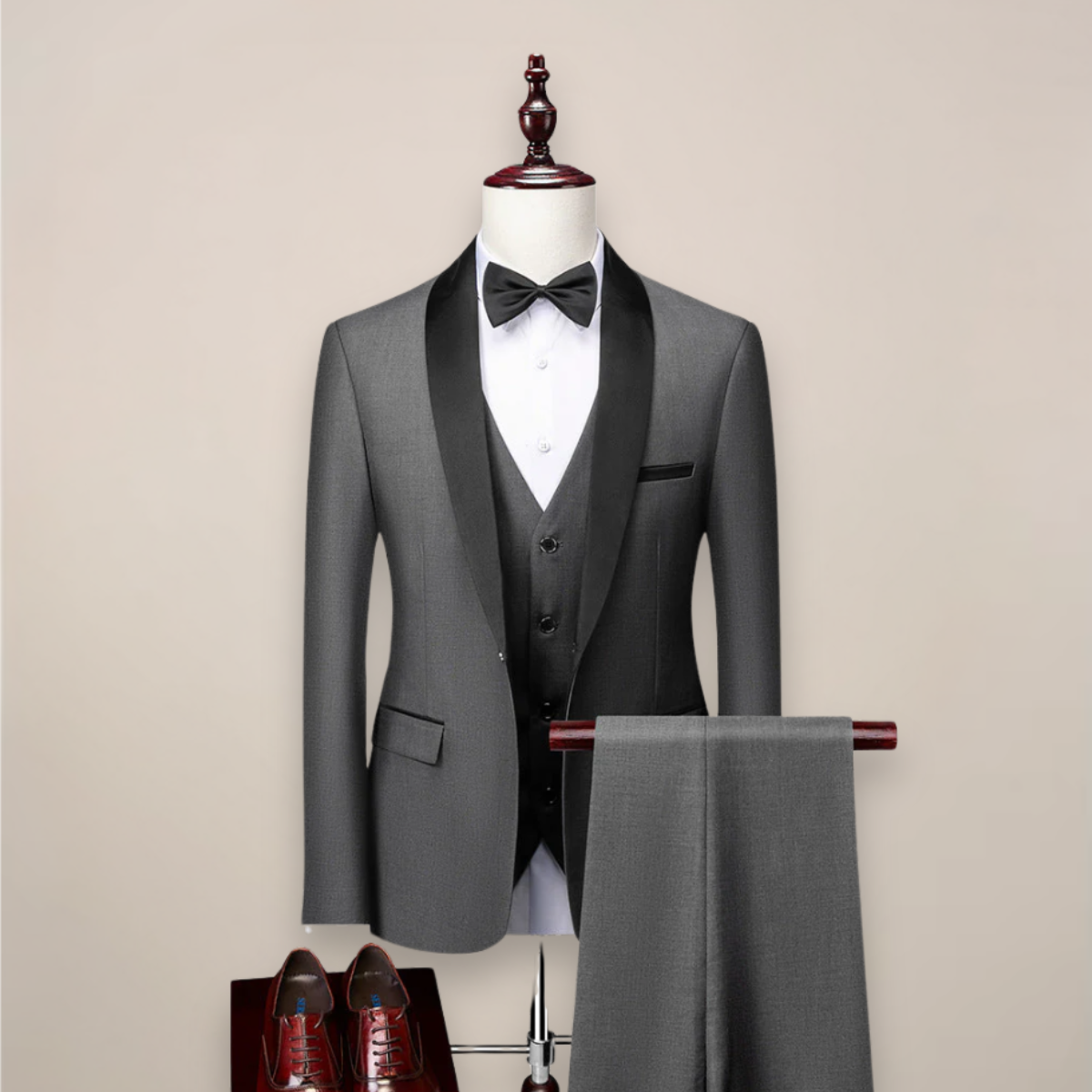 Herren-Smoking-Anzug dreiteilig mit Schalkragen – Formelle Abendgarderobe für Hochzeiten, Galas und Abendveranstaltungen