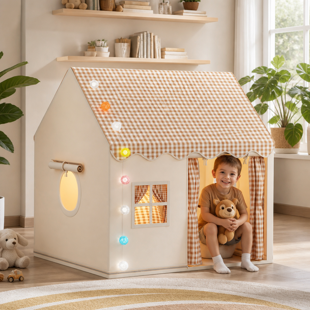 Kinder-Spielhaus-Zelt mit kariertem Dach