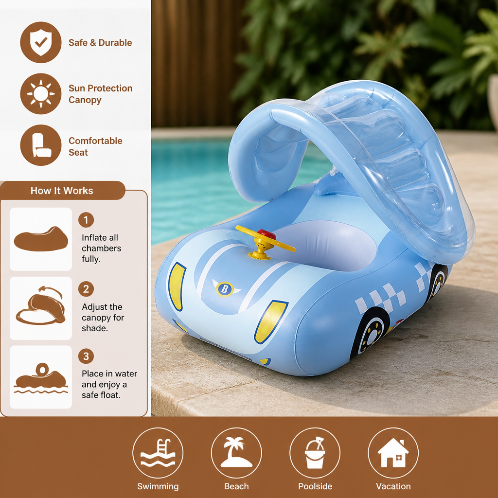 Aufblasbares Baby-Poolfahrzeug mit Sonnenschutz
