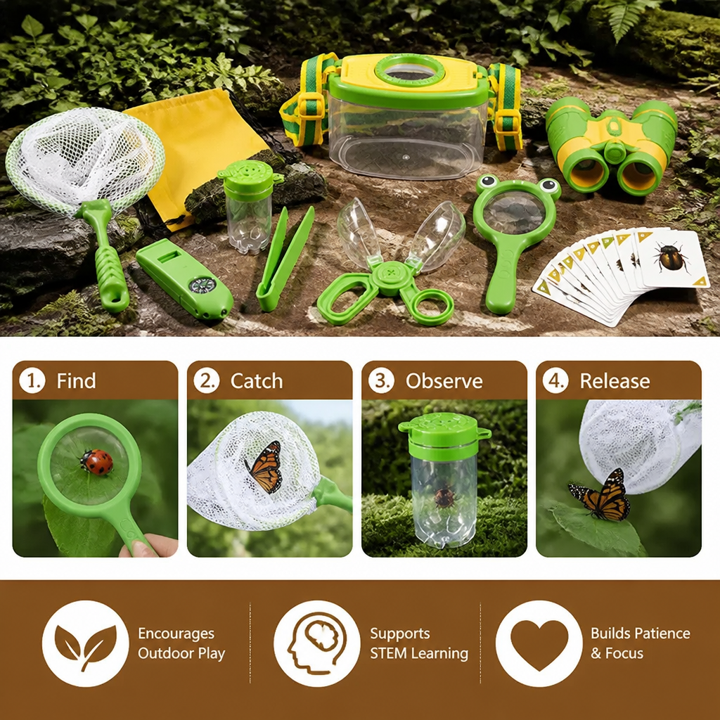 Kinder Outdoor Insektenbeobachtungs-Entdecker-Set mit Zubehör