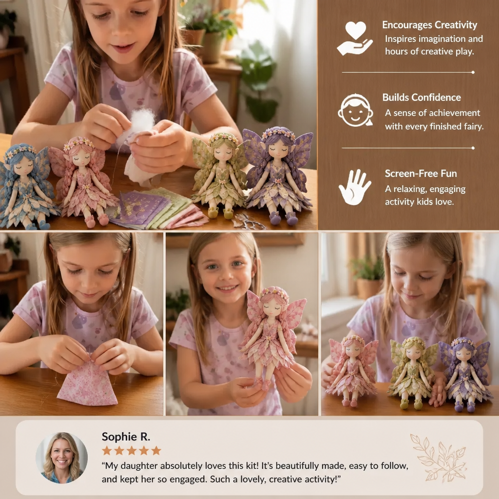 Fee DIY Nähset für Kinder – Zauberhafte Feenpuppen mit Stoff, Accessoires & Anleitung basteln