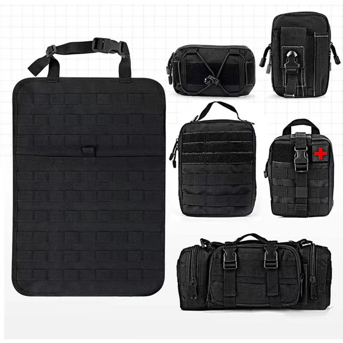 Taktischer Rücksitz-Molle-Organizer mit 5 abnehmbaren Molle-Taschen