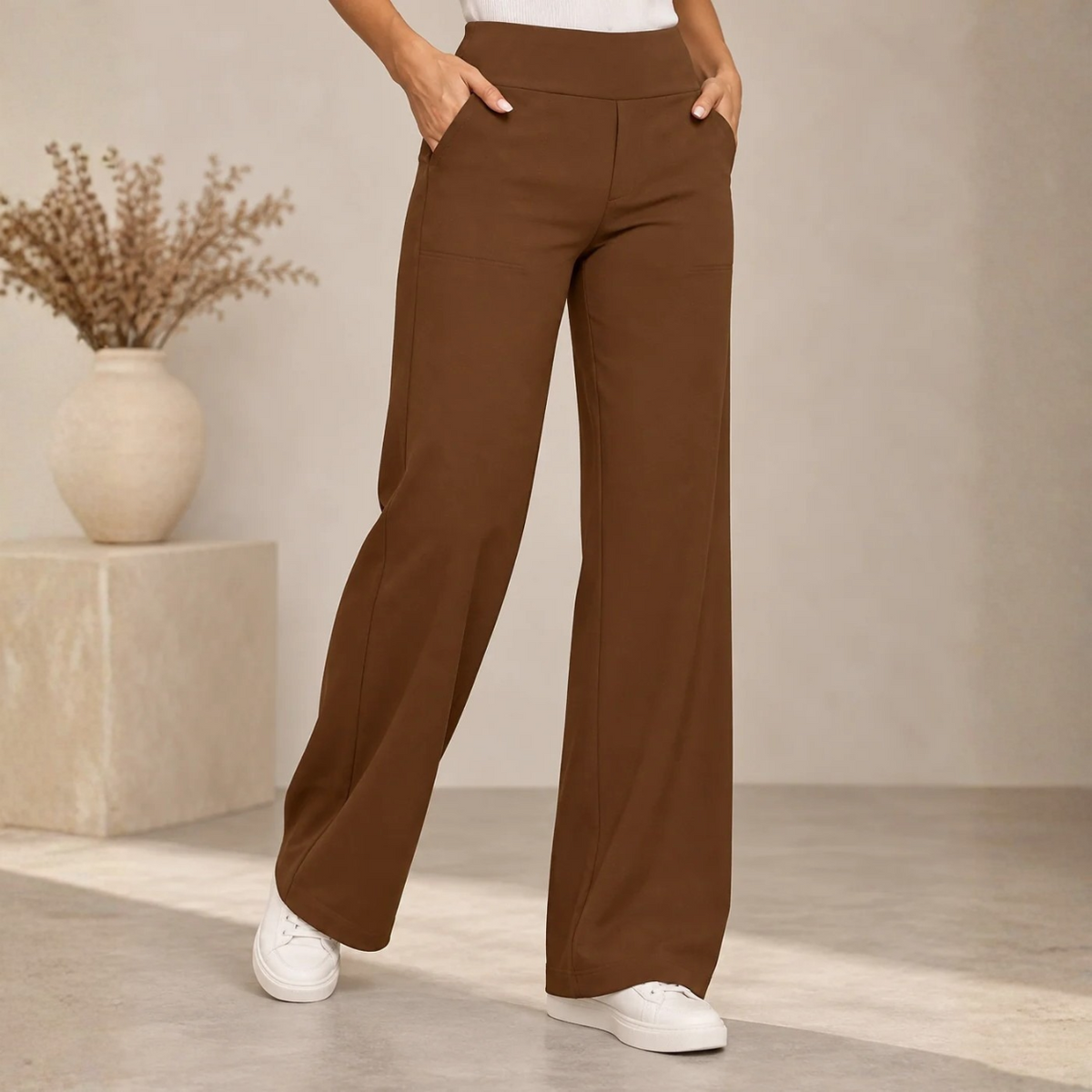 Bequeme elastische Hose mit weitem Bein