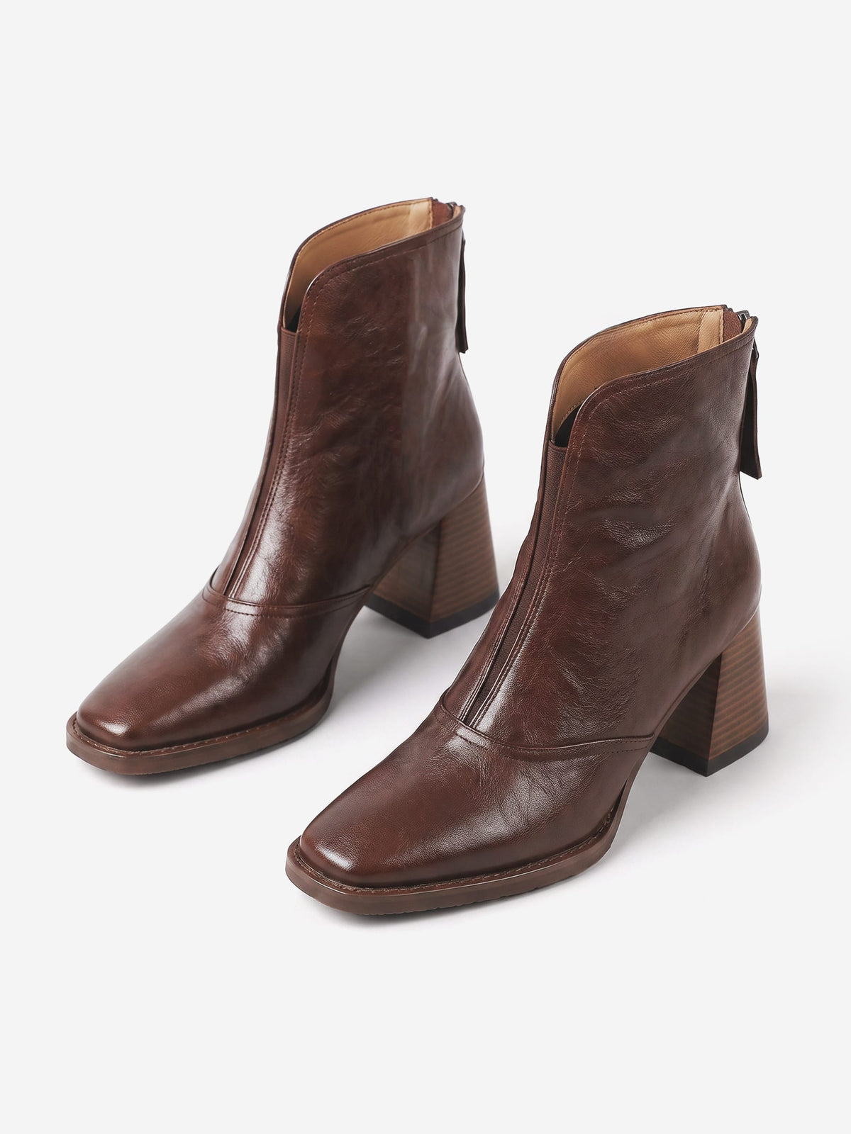 Damen-Stiefeletten aus Leder mit Blockabsatz und Reißverschluss