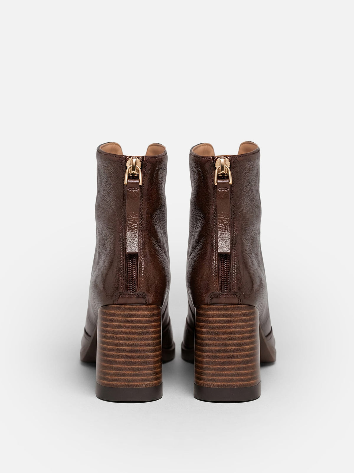Damen-Stiefeletten aus Leder mit Blockabsatz und Reißverschluss