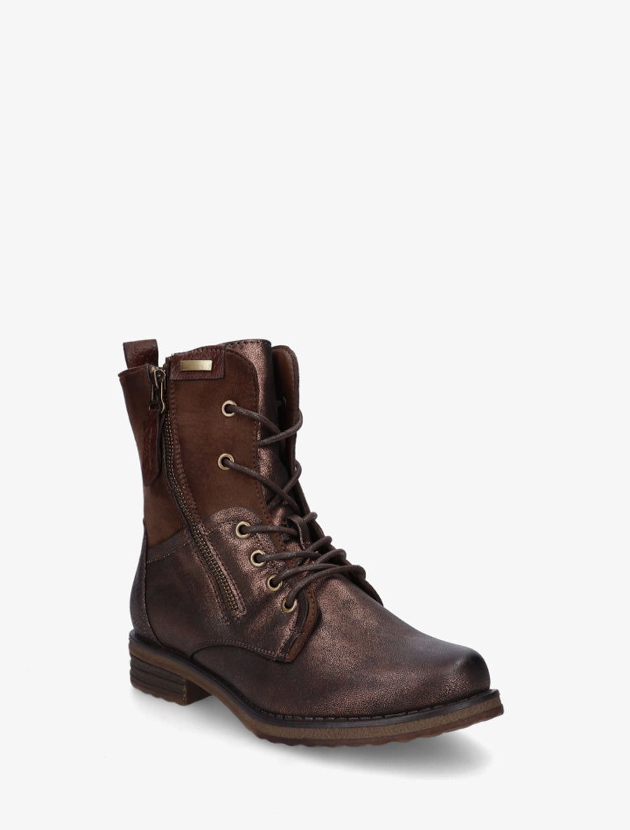 Bottines mit Blockabsatz aus zwei Materialien - Braun