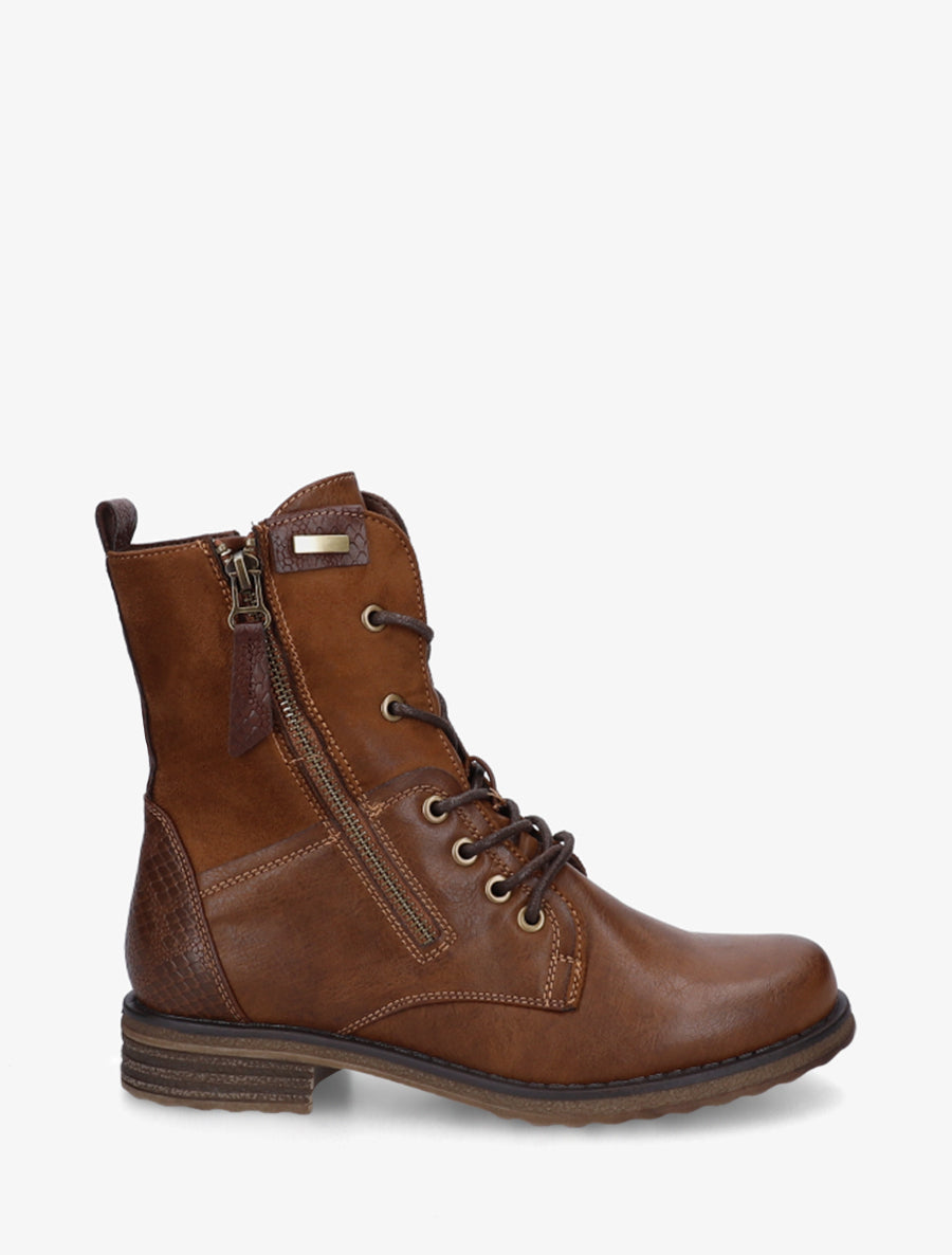 Bottines aus zwei Materialien mit Blockabsatz - Camel